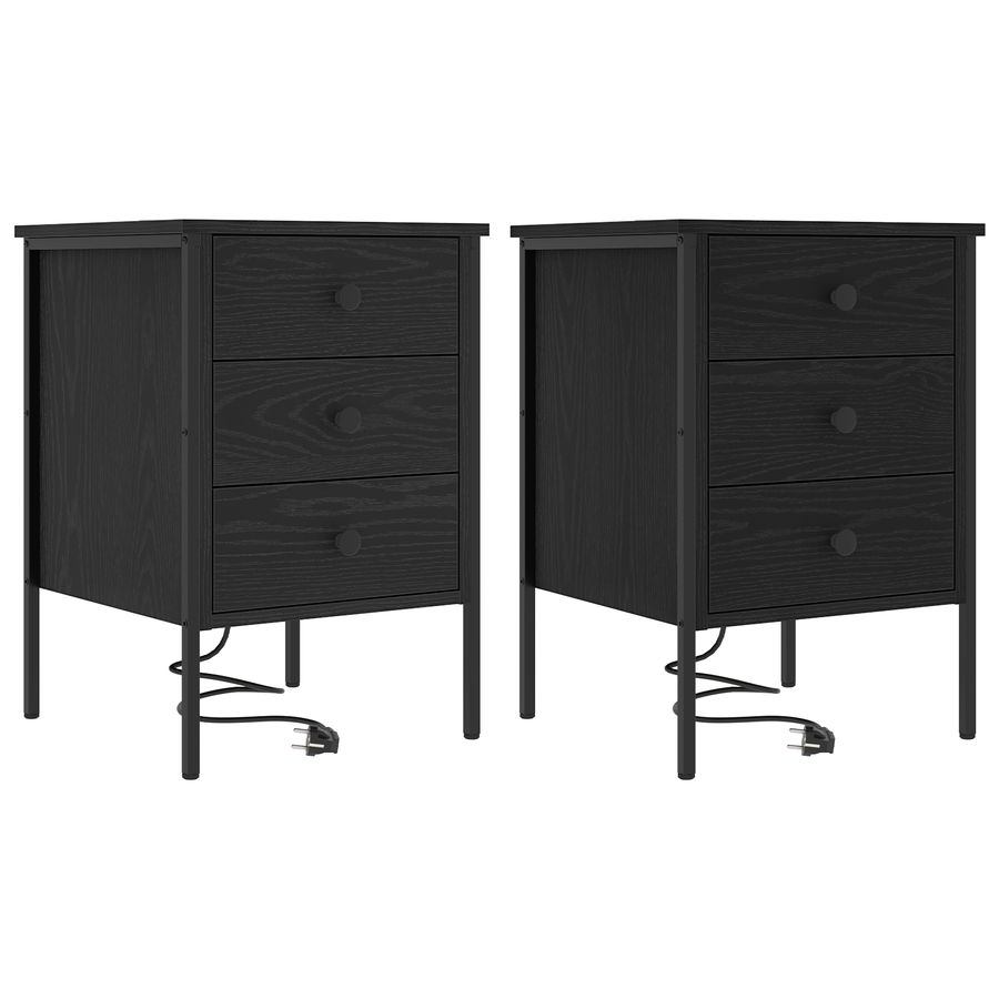 Bedside kasten 2 pcs Zwart eiken 42 x 41 x 61 cm Bewerkt hout
