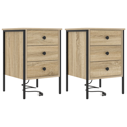 Bedside kasten 2 pcs Sonoma eiken 42 x 41 x 61 cm Bewerkt hout