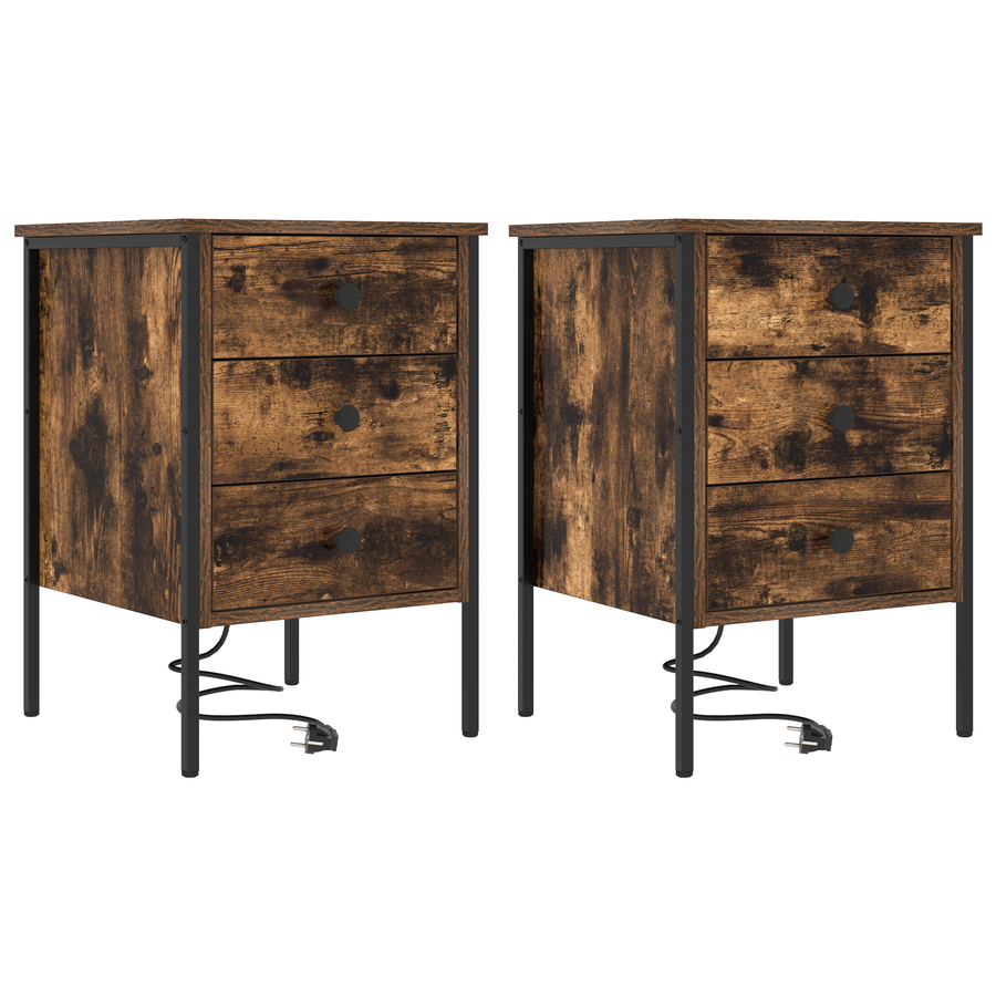 Bedside kasten 2 pcs Gerookt eiken 42 x 41 x 61 cm Bewerkt hout