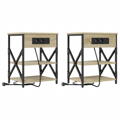 Nachtkastje met Oplaadstation 2 pcs Sonoma eiken Bewerkt hout
