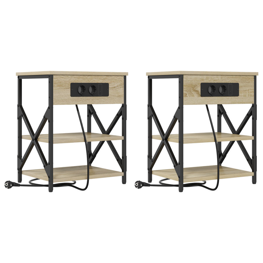 Nachtkastje met Oplaadstation 2 pcs Sonoma eiken Bewerkt hout