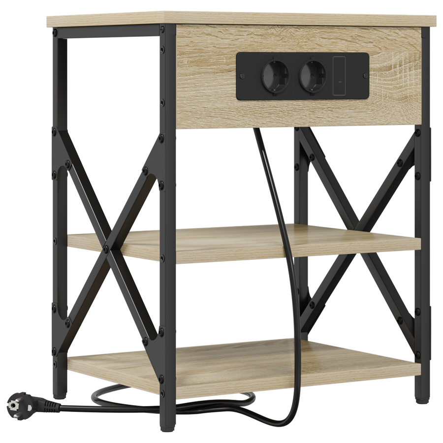 Nachtkastje met Oplaadstation 2 pcs Sonoma eiken Bewerkt hout