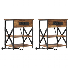 Nachtkastje met Oplaadstation 2 pcs Gerookt eiken Bewerkt hout