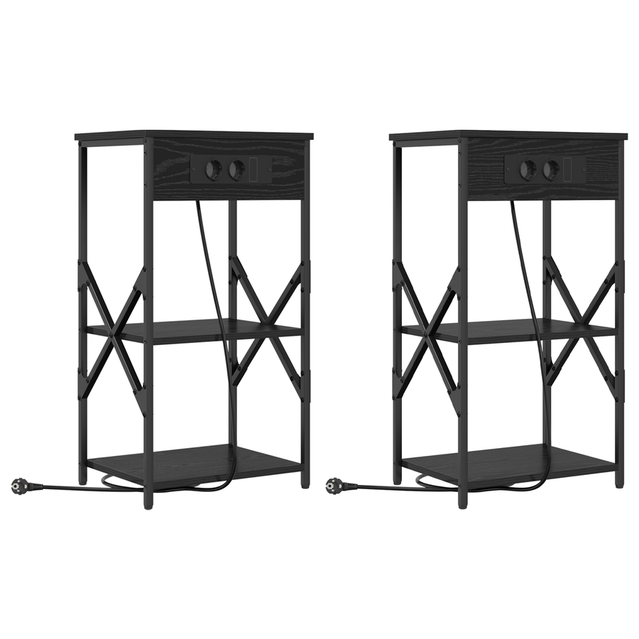 Bedside kasten 2 pcs Zwart eiken 41 x 31 x 76 cm Bewerkt hout