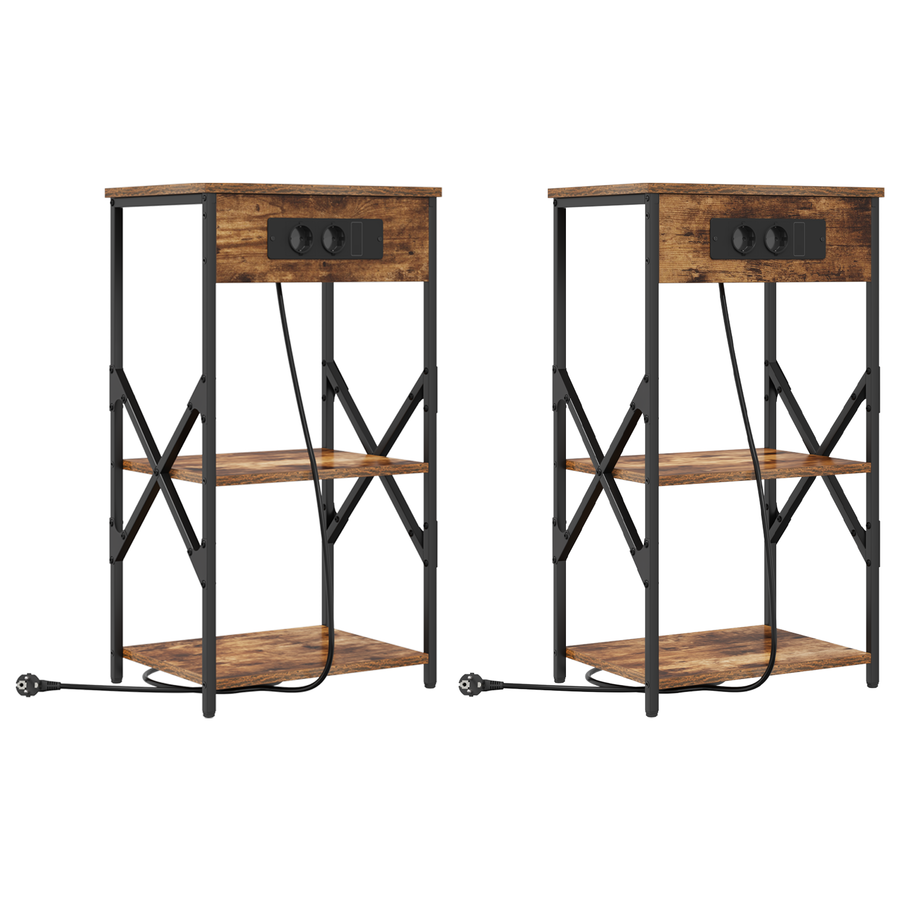 Bedside kasten 2 pcs Gerookt eiken 41 x 31 x 76 cm Bewerkt hout