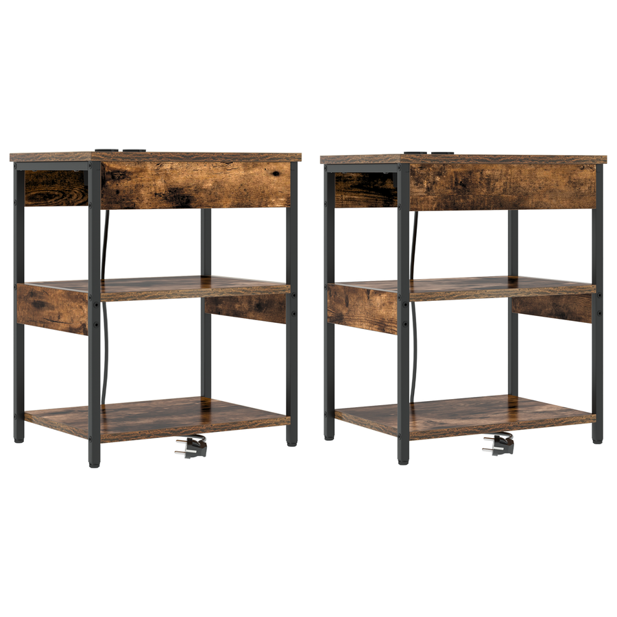 Bedside kasten 2 pcs Gerookt eiken 41 x 31 x 51 cm Bewerkt hout