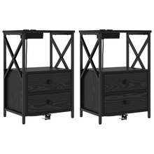 Nachtkastje met Oplaadstation 2 pcs Zwart eiken Bewerkt hout
