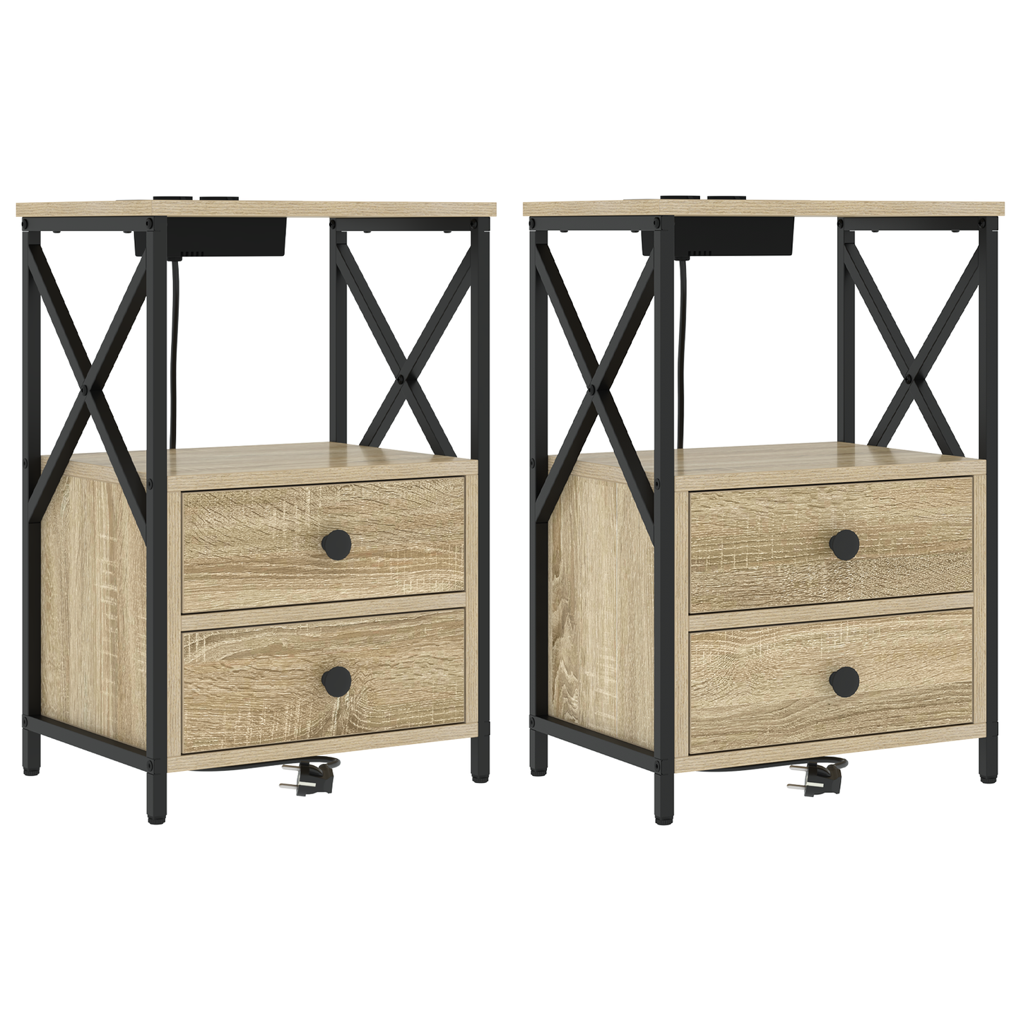 Nachtkastje met Oplaadstation 2 pcs Sonoma eiken Bewerkt hout