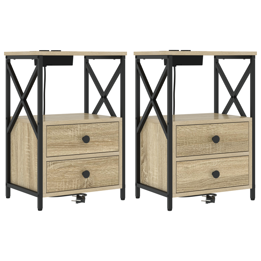 Nachtkastje met Oplaadstation 2 pcs Sonoma eiken Bewerkt hout