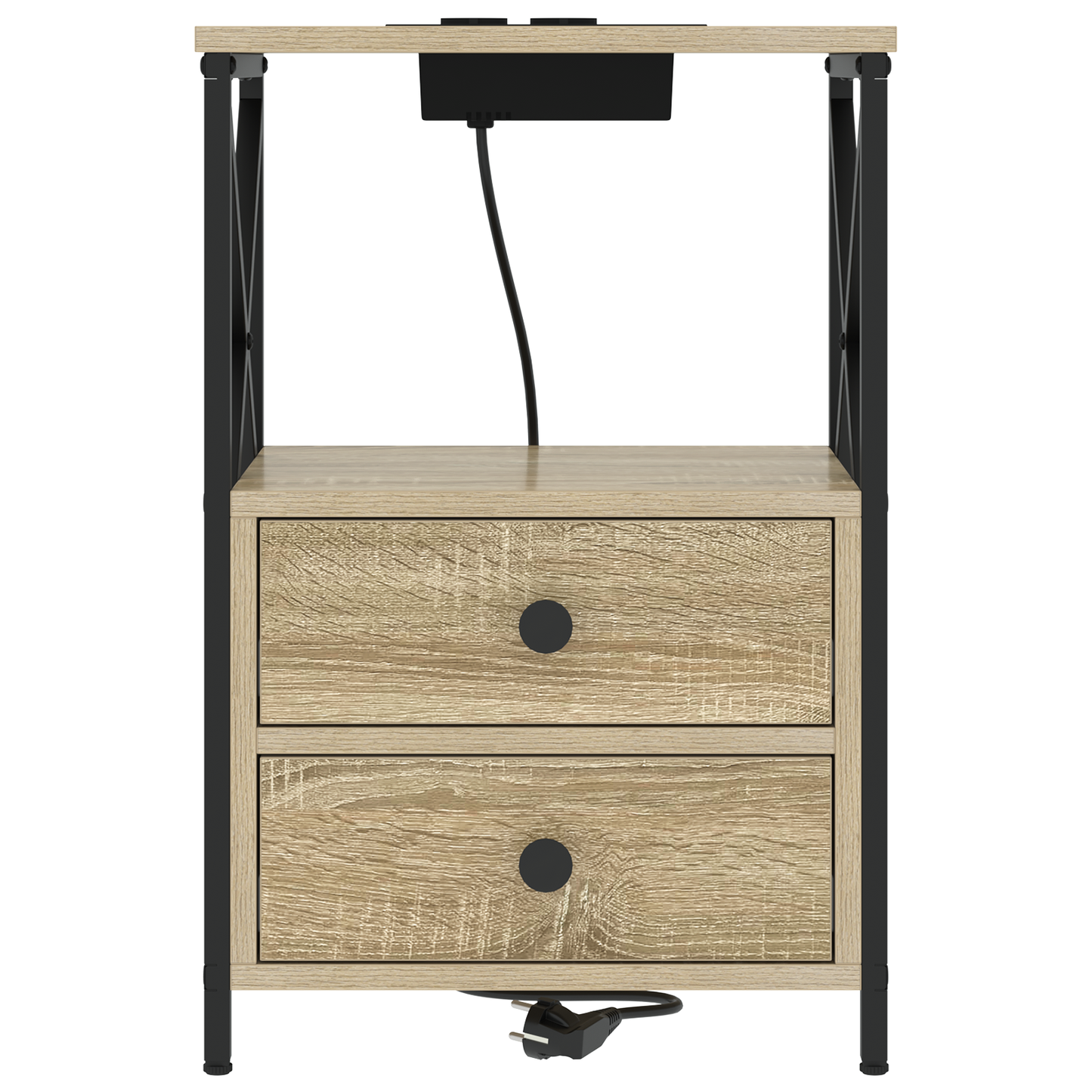 Nachtkastje met Oplaadstation 2 pcs Sonoma eiken Bewerkt hout