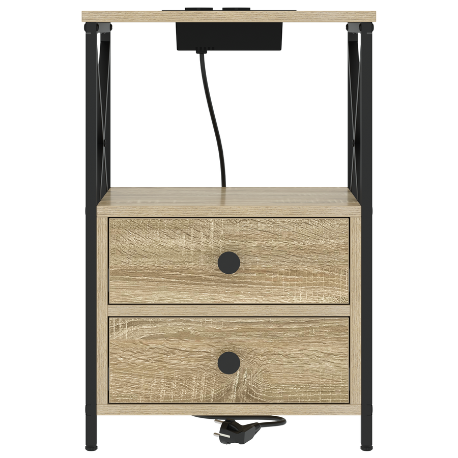 Nachtkastje met Oplaadstation 2 pcs Sonoma eiken Bewerkt hout