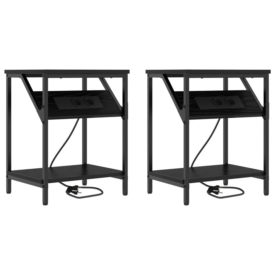 Bedside kasten 2 pcs Zwart eiken 38 x 30 x 48 cm Bewerkt hout