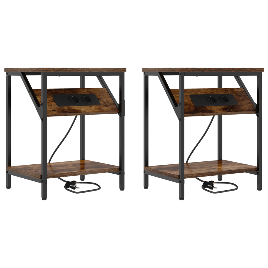 Bedside kasten 2 pcs Gerookt eiken 38 x 30 x 48 cm Bewerkt hout
