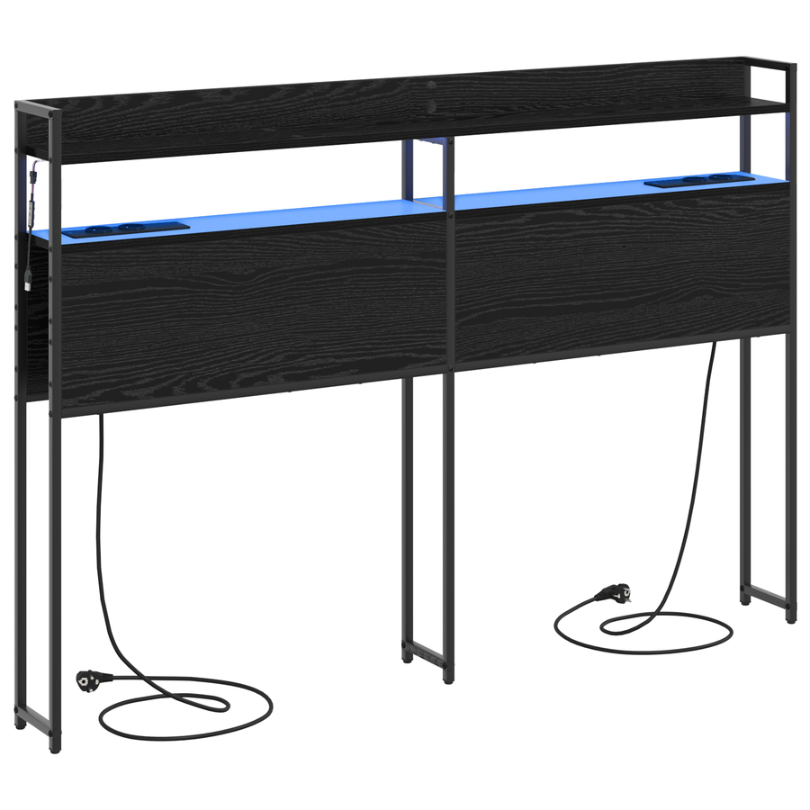 Opberghoofdbord Zwart eiken 135 cm Bewerkt hout