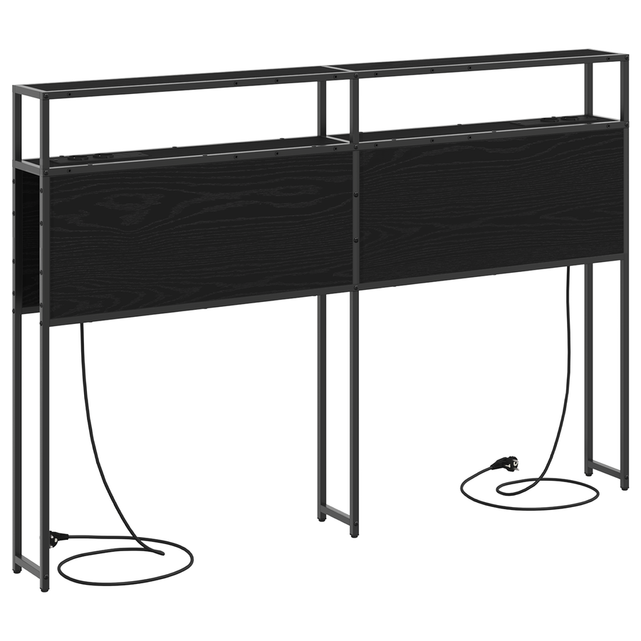 Opberghoofdbord met hoofdeinde met opslag Zwart eiken 135 cm Bewerkt hout