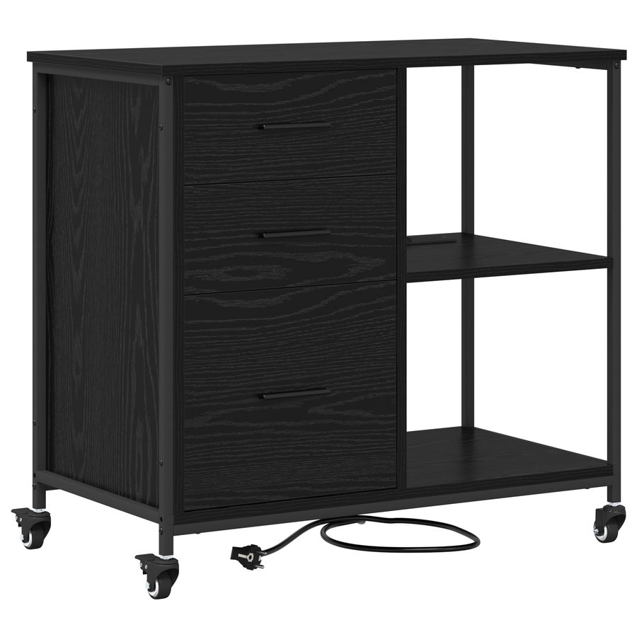 Kantoor kast met wiel Zwart eiken 76 x 41 x 72 cm Bewerkt hout