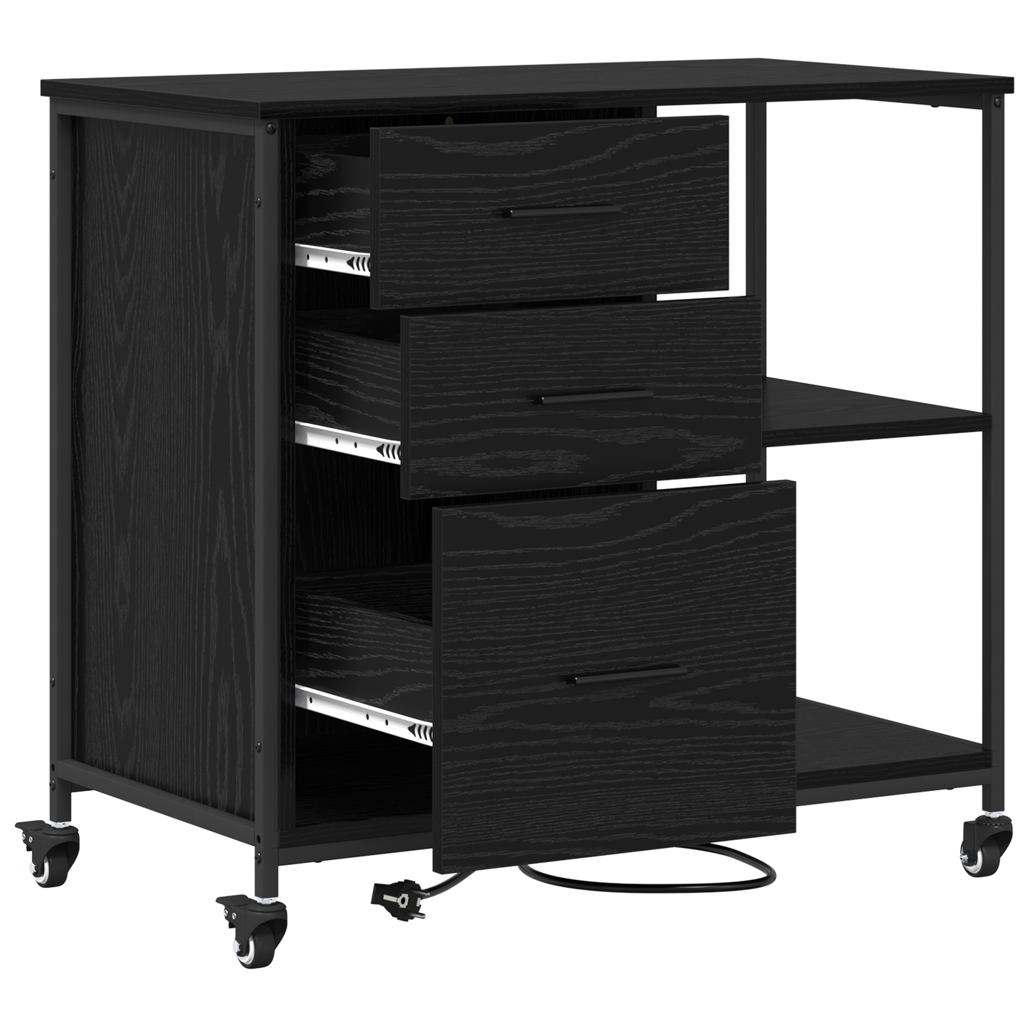Kantoor kast met wiel Zwart eiken 76 x 41 x 72 cm Bewerkt hout