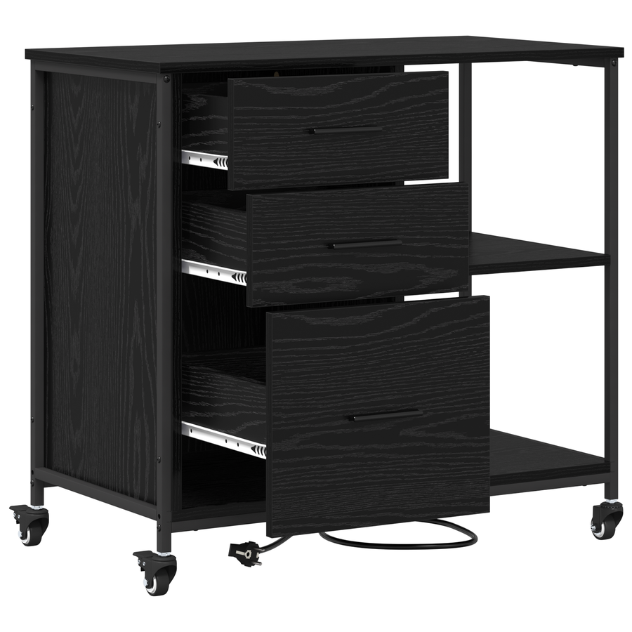 Kantoor kast met wiel Zwart eiken 76 x 41 x 72 cm Bewerkt hout