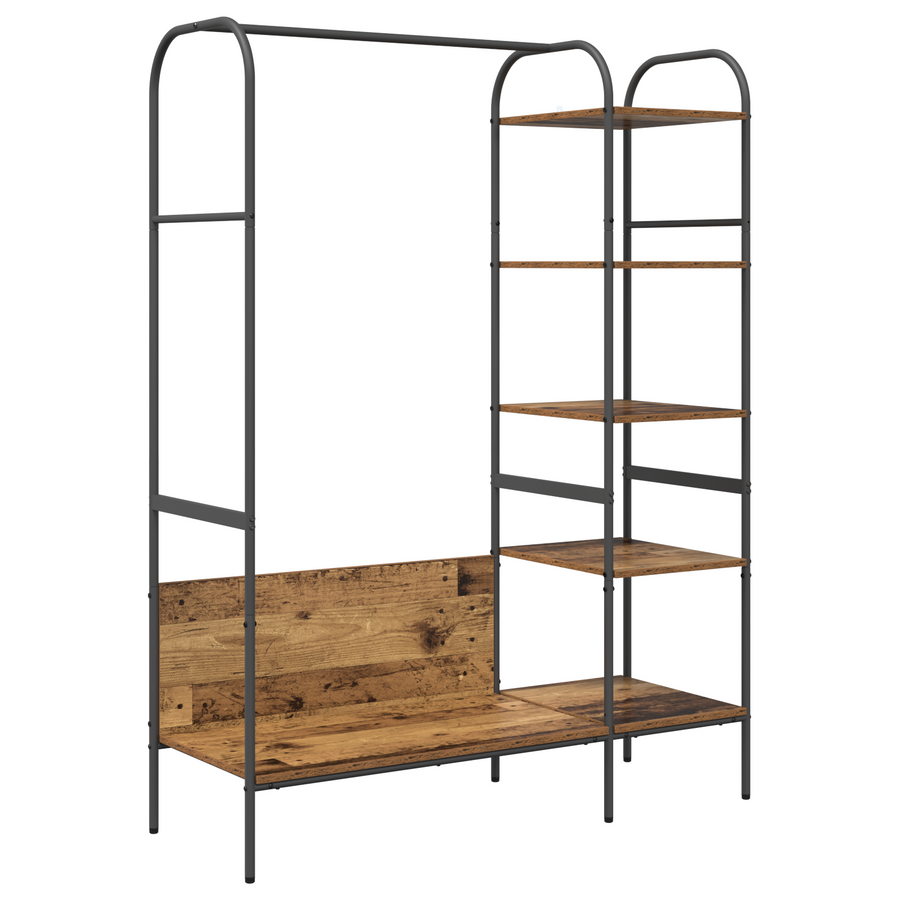 Kledingrek met Planken - Verouderd Hout 120x44x160 cm Geengineerd Hout