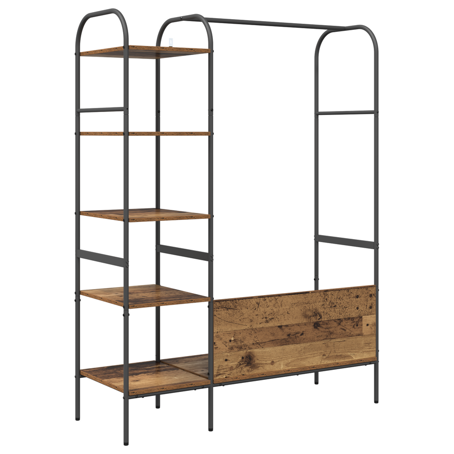 Kledingrek met Planken - Verouderd Hout 120x44x160 cm Geengineerd Hout