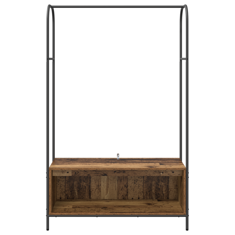 kledingrek met planken van oud hout 100x44x160 cm