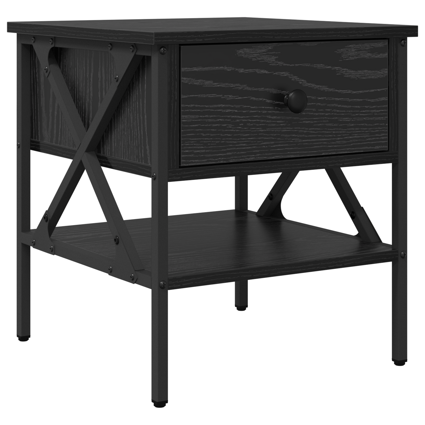 Nachtkast Zwart Eiken 40x42x45 cm Gefabriceerd Hout