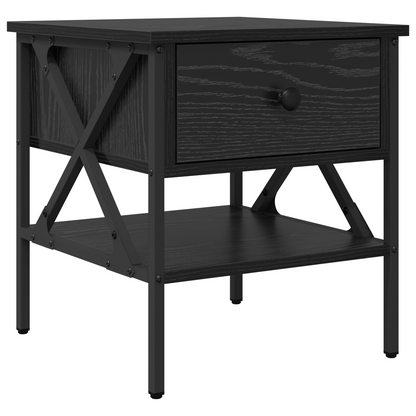 Nachtkast Zwart Eiken 40x42x45 cm Gefabriceerd Hout