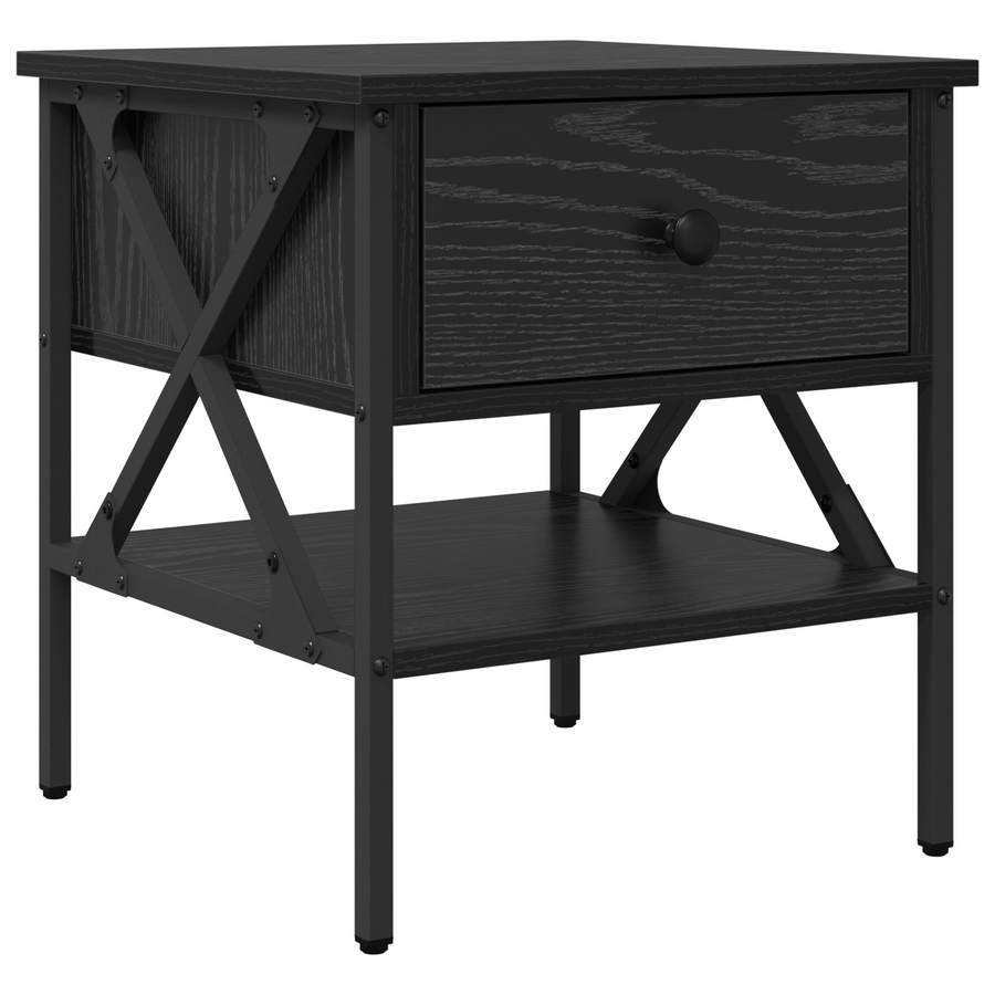 Nachtkast Zwart Eiken 40x42x45 cm Gefabriceerd Hout