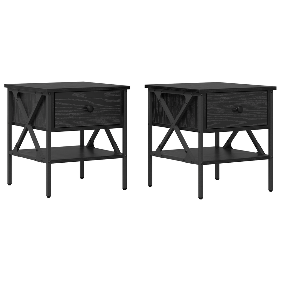 2 Stuks Zwart Eiken Nachtkastjes 40x42x45 cm Geengineerd Hout