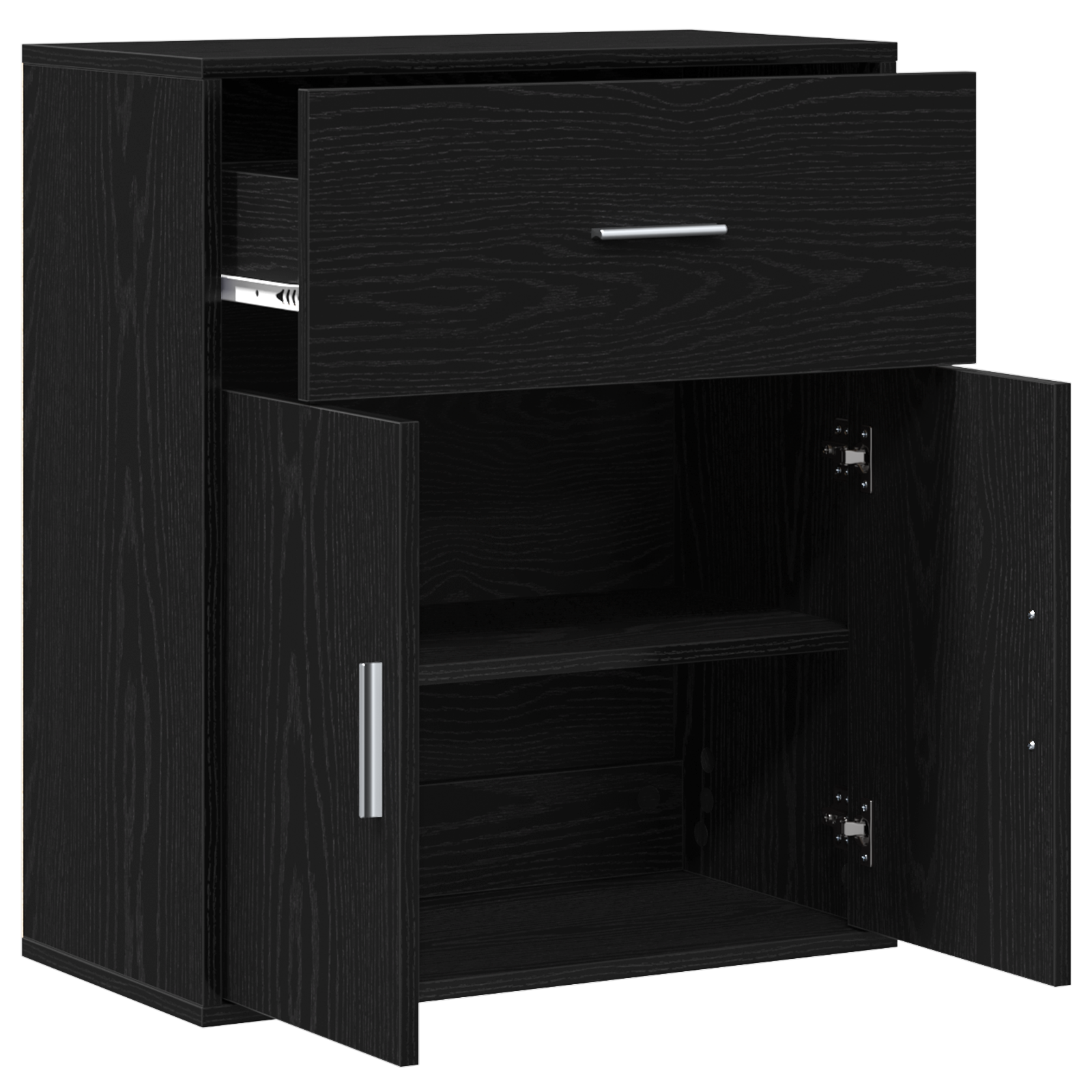 Dressoir met lade met plank met opslag met de deur Zwart eiken 60 x 31 x 70 cm Bewerkt hout
