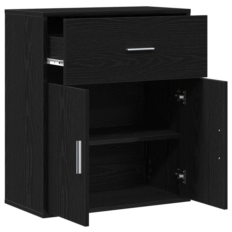 Dressoir met lade met plank met opslag met de deur Zwart eiken 60 x 31 x 70 cm Bewerkt hout