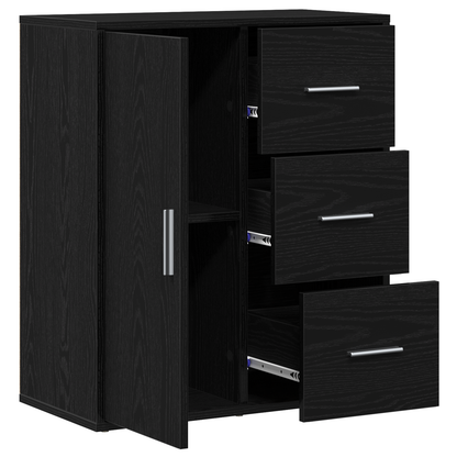 Dressoir met lade met plank met opslag met de deur Zwart eiken 60 x 31 x 70 cm Bewerkt hout