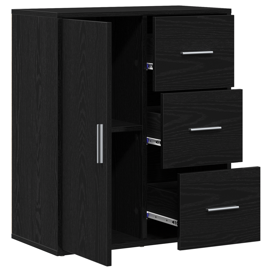 Dressoir met lade met plank met opslag met de deur Zwart eiken 60 x 31 x 70 cm Bewerkt hout