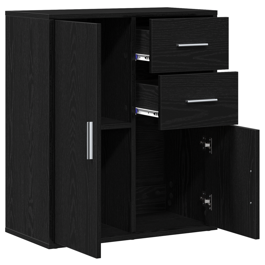 Dressoir met lade met plank met opslag met de deur Zwart eiken 60 x 31 x 70 cm Bewerkt hout