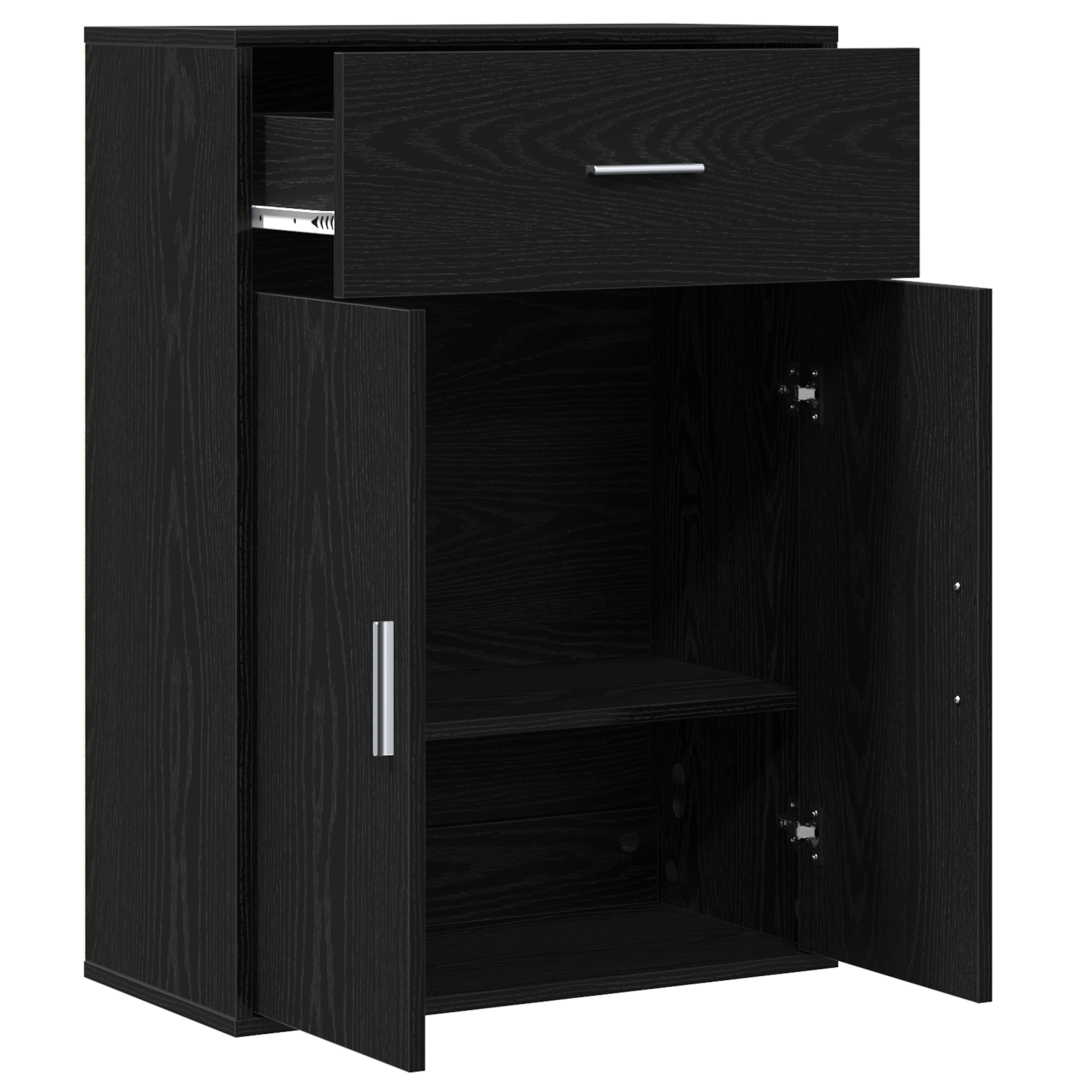 Dressoir met lade met plank met opslag met de deur Zwart eiken 79 x 38 x 80 cm Bewerkt hout