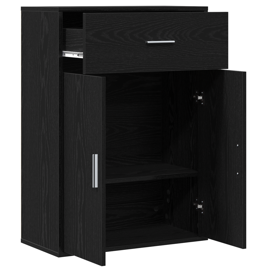 Dressoir met lade met plank met opslag met de deur Zwart eiken 79 x 38 x 80 cm Bewerkt hout