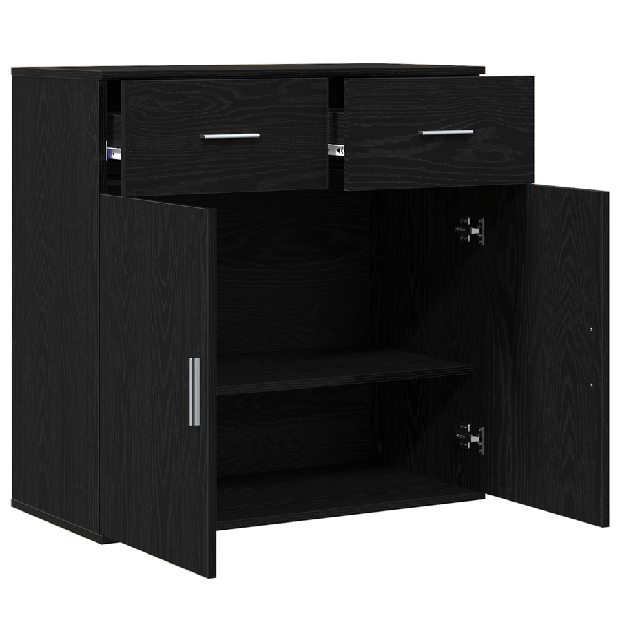 Dressoir met lade met plank met opslag met de deur Zwart eiken 79 x 38 x 80 cm Bewerkt hout