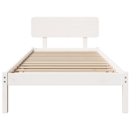 Bedframe met hoofdbord Wit 75x190 cm Massief grenenhout