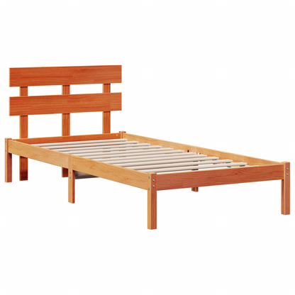 Bedframe met hoofdbord, wax bruin, 80x200 cm, massief grenenhout