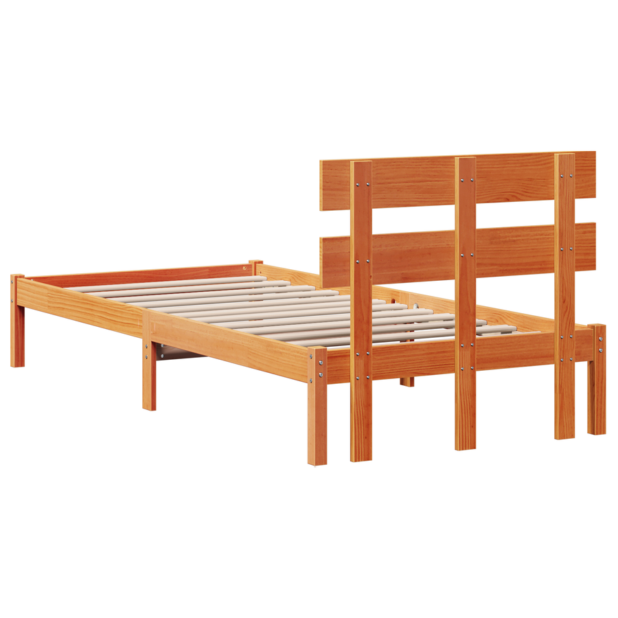 Bedframe met hoofdbord, wax bruin, 80x200 cm, massief grenenhout