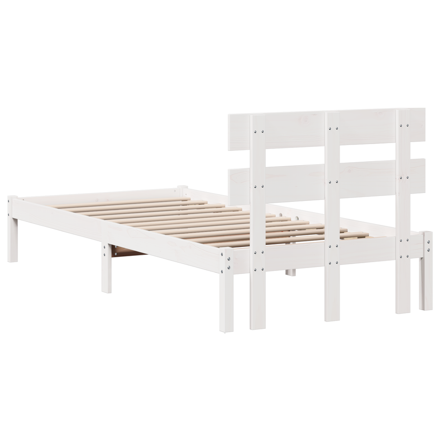Bedframe met Hoofdeinde Wit 100x200 cm Massief Grenenhout
