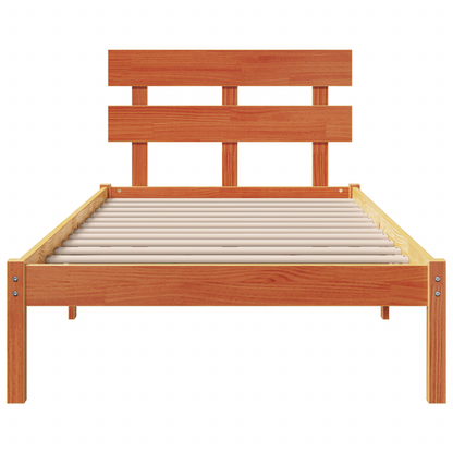 Bedframe met Hoofdbord Wax Bruin 100x200 cm Massief Grenenhout
