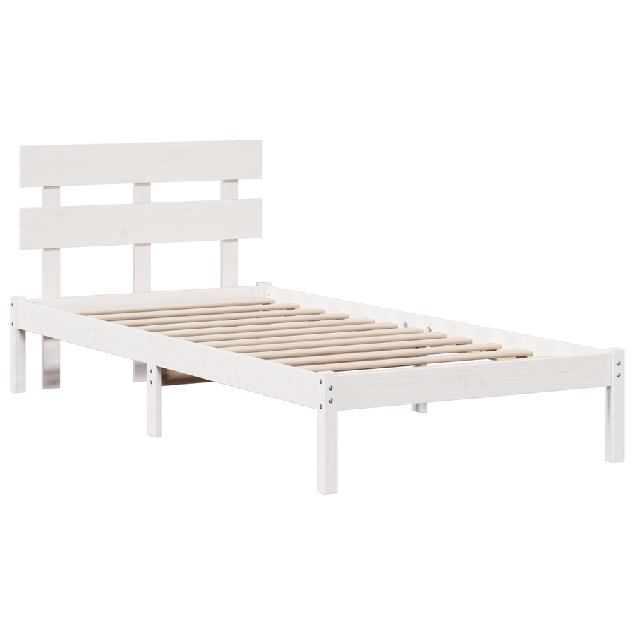 Bedframe met hoofdbord - Wit - 75x190 cm - Massief grenenhout