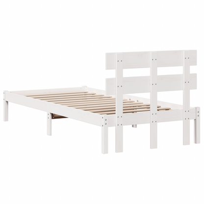 Bedframe met hoofdbord - Wit - 75x190 cm - Massief grenenhout