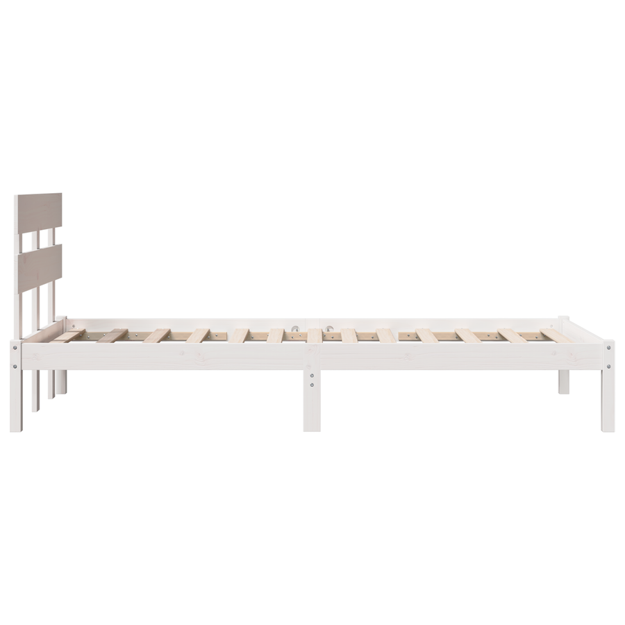Bedframe met hoofdbord - Wit - 75x190 cm - Massief grenenhout
