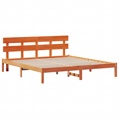 Bedframe met Hoofdbord Wasbruin 200x200 cm Massief Hout Grendel