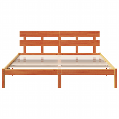 Bedframe met Hoofdbord Wasbruin 200x200 cm Massief Hout Grendel