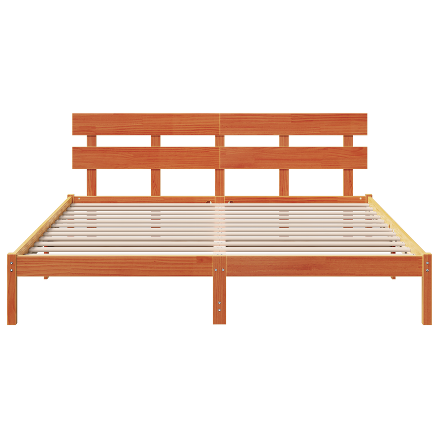 Bedframe met Hoofdbord Wasbruin 200x200 cm Massief Hout Grendel