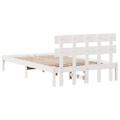 Bedframe met Hoofdbord Wit 135x190 cm van Massief Grenenhout