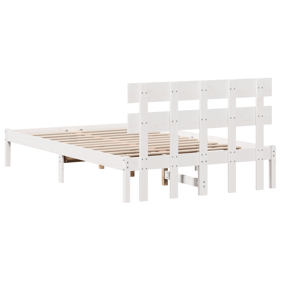 Bedframe met Hoofdbord Wit 135x190 cm van Massief Grenenhout